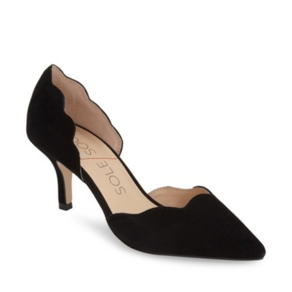 Sole Society Scalloped Black Suede Kitten Heels